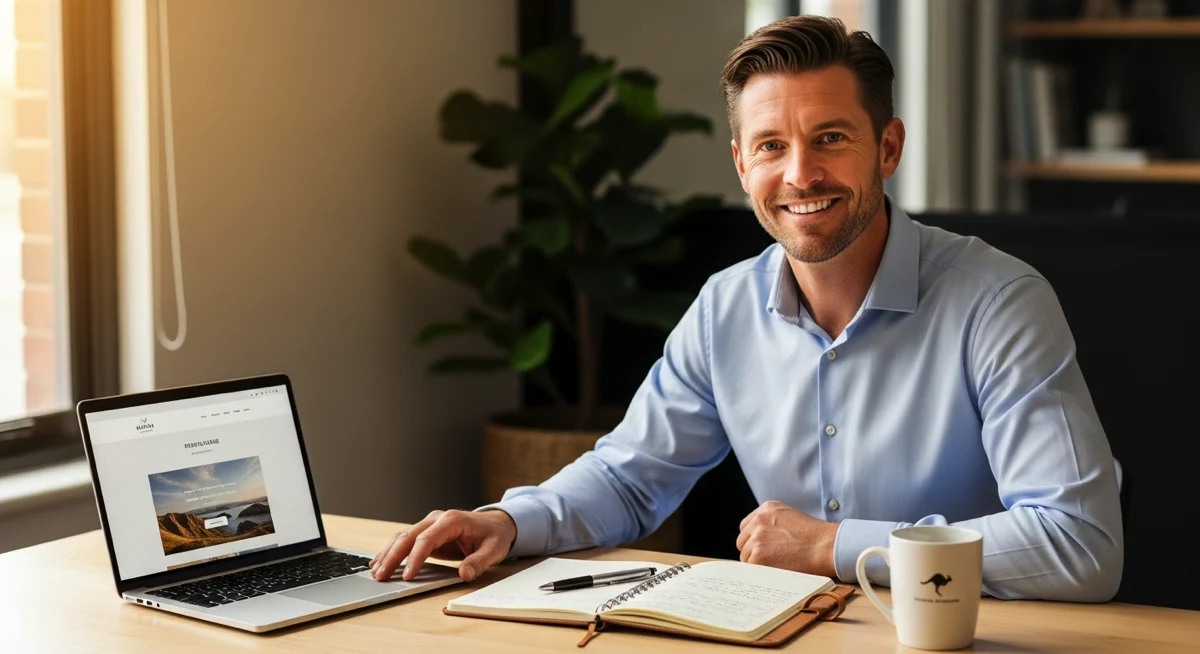  Small business owner reviewing a new website launch on a laptop