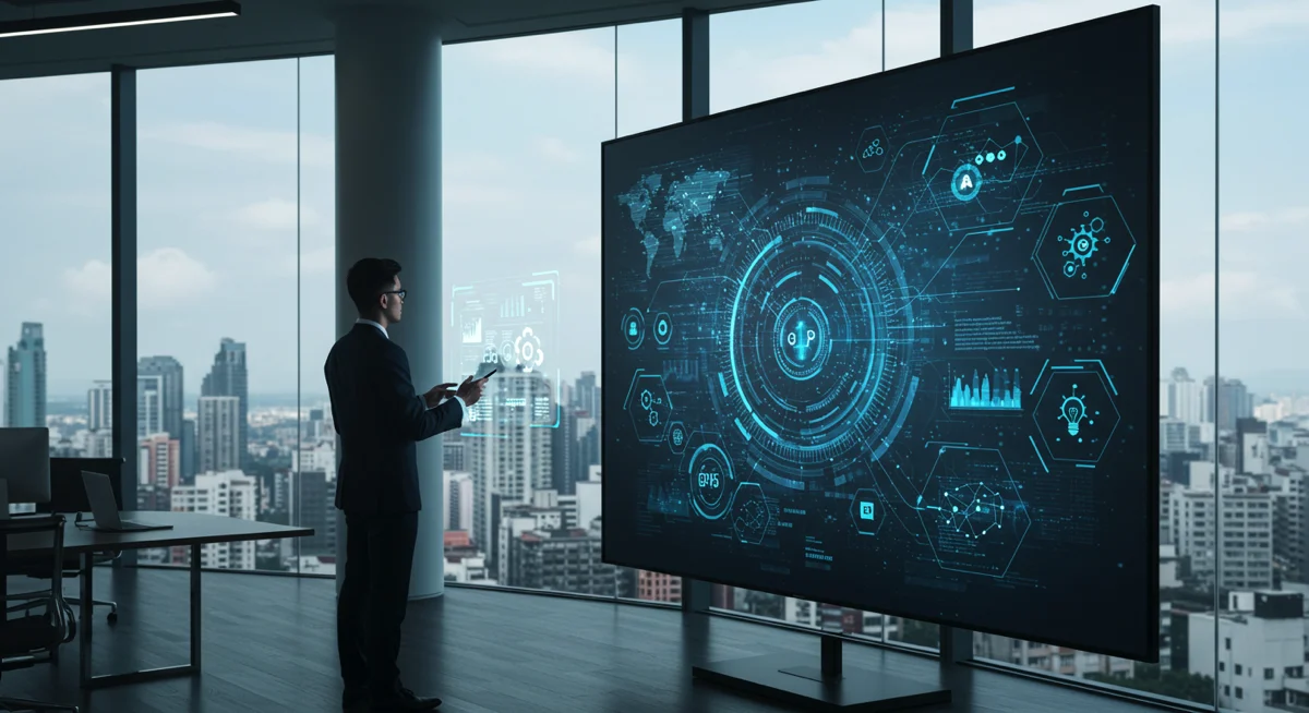 A business professional analysing emerging technology trends for Business Innovation.