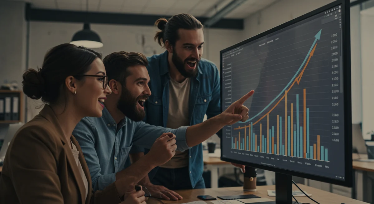 A team reviewing a simple growth chart