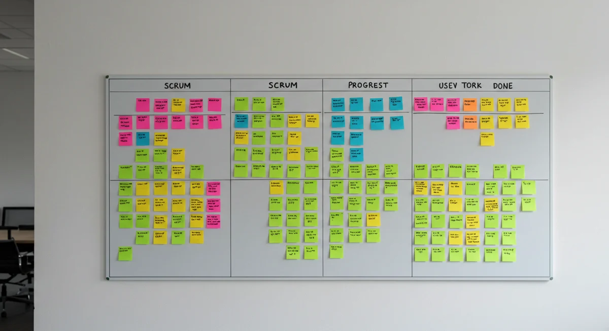 A Scrum board showing tasks in progress