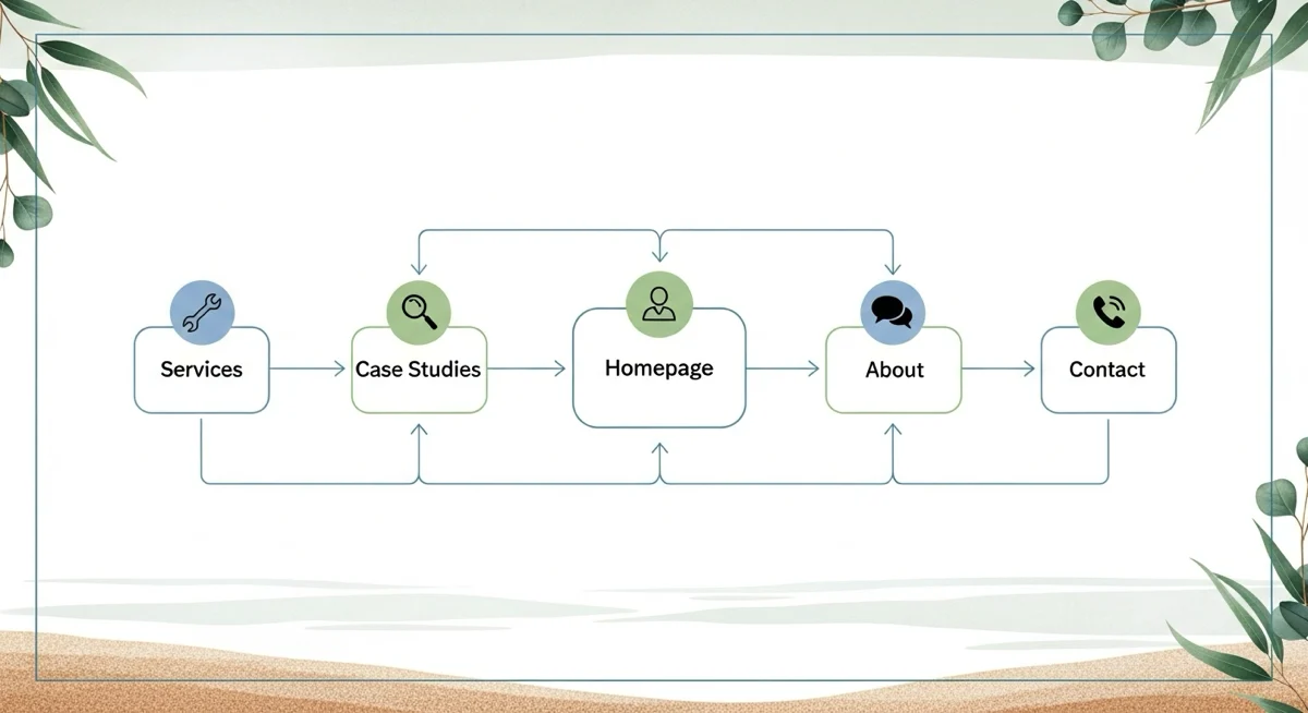 Website structure diagram for a small business portfolio site.