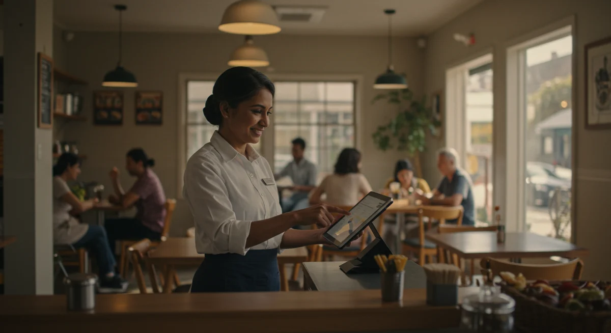 A café manager adjusting an online reservation screen